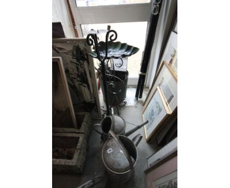 Birdbath, 2 Watering Cans, Pricket, Bucket, Fire Axe, Metal Lantern, Ammo Box, etc