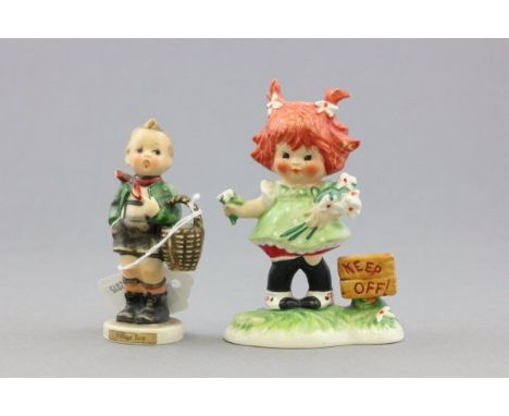 Goebel Hummel Figure and another Hummel Figure of Girl Holding Flowers 'Keep off'
