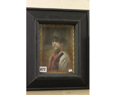 Oil on Brass Portrait of a Country Man in a Soft Brim Hat
