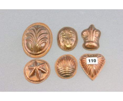 Six Small Vintage Copper Jelly Moulds