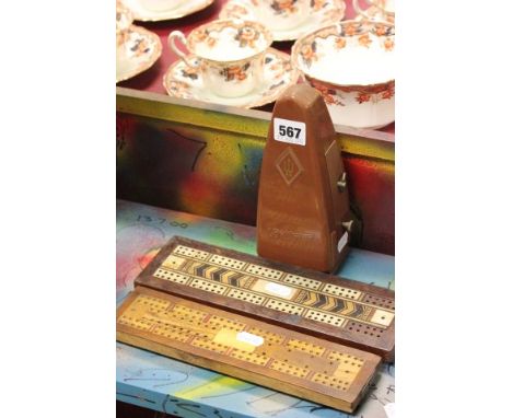 Wittner Metronome (made in West Germany) together with Two Wooden Cribbage Boards