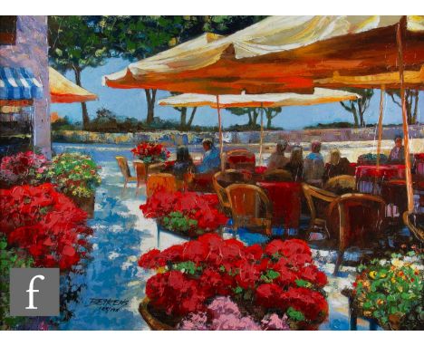 HOWARD&nbsp;BEHRENS&nbsp;(AMERICAN, 1933-2014) - A Mediterranean terrace, hand embellished giclee print, signed in ink and nu