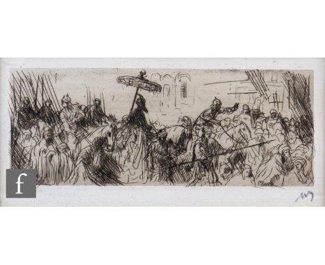 MARIUS BAUER (DUTCH, 1867-1932) - 'Before the Mosque', etching, signed with monogram in pencil, inscribed on Aitken Dott &amp