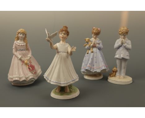 Four Royal Worcester limited edition figurines, "I Dream" number 398/5000, "I Hope" number 1068/5000, "I Wish" number 574/500