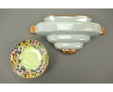 A Sadler art deco wall pocket together with a Maling dish, 10 cm diameter