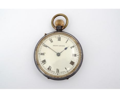 A late 19th Century "gun metal" cased pocket watch, having a pin-set movement by Edward Kummer of Bettlach, the case back ope