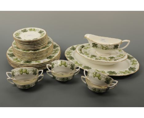 A Royal Worcester "Mathon" tea and dinnerware, approximately 55 items, (foot chip to ashet)