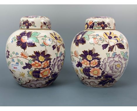 A pair of Mason's amethyst ginger jars, 24 cm high, (free of damage)