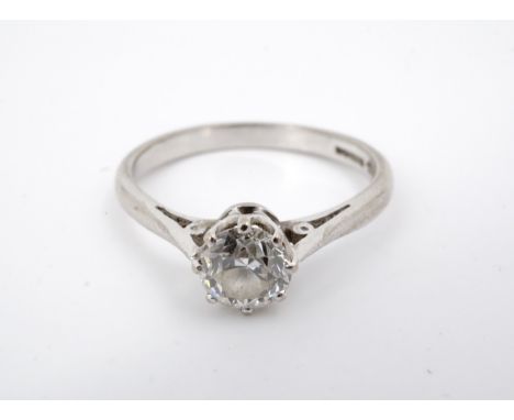 A .50 ct diamond solitaire ring on an 18ct white gold shank, the brilliant-cut diamond being crown and cathedral set, with ch