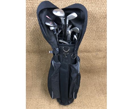 An Easy Caddy golf bag with Callaway "steelhead" irons, Wilson Sam Snead Blue Ridge No 1-3-5 woods, a Hippo Devil and Progen 