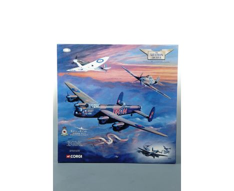 An Aviation Archive Battle of Britain Memorial Flight 1:72 scale model RAF Avro Lancaster EE176 "Mickey the Moocher", Spitfir