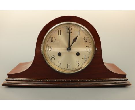 A 1930s Haller mahogany "Napoleon's hat" mantle clock