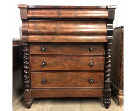 A Victorian mahogany Scotch chest, 122 cm x 57 cm x 140 cm, (a/f)