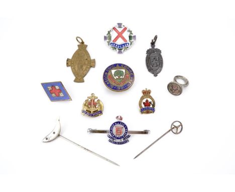 A 1931 Glasgow Civic &amp; Empire Week enamelled lapel badge together with sundry stick pins, a Royal Army Ordnance Corps swe