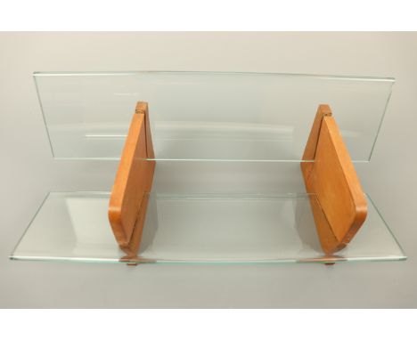 A wooden book trough with glass shelf and back, 46 × 20 × 18 cm