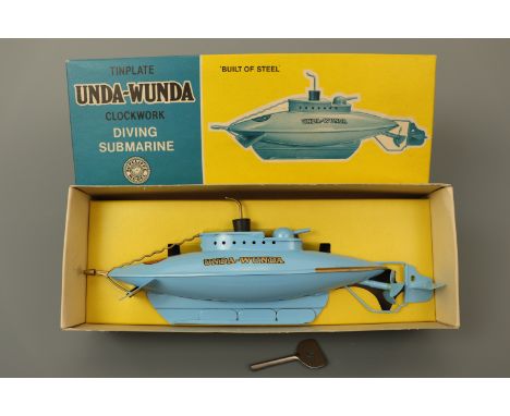 A Sutcliffe Model "Unda-Wunda" clockwork toy tinplate diving submarine, in original carton