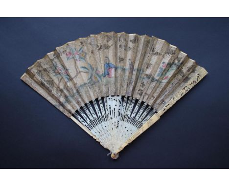 Deference: An Ivory Fan, possibly 1730's to 1740's, the monture carved and pierced. The upper section of the upper guard is c