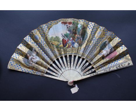 The Fruit Harvest: A Circa 1860's Bone Fan, with a silvered and gilded monture, lightly pierced and simply decorated with flo