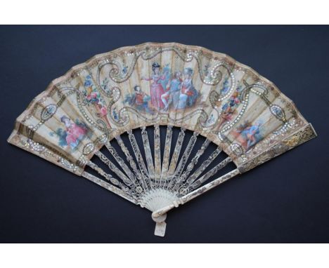 The Musical Family: A Scarce Mid to Late 18th Century Fan, probably English, the leaf applied with ivory, the monture carved 