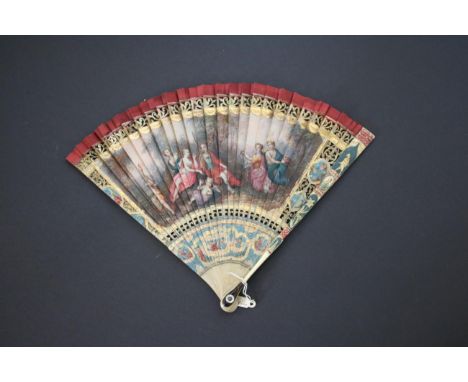 A Good Early 18th Century Ivory Brisé Fan, carving in relief on the guards, the inner sticks pierced as borders around the ce