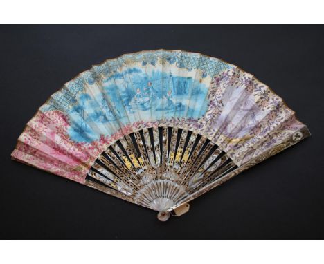 The Country Garden: A French Mid-18th Century Mother-of-Pearl Fan, the guards and gorge silvered and gilded, the guards with 