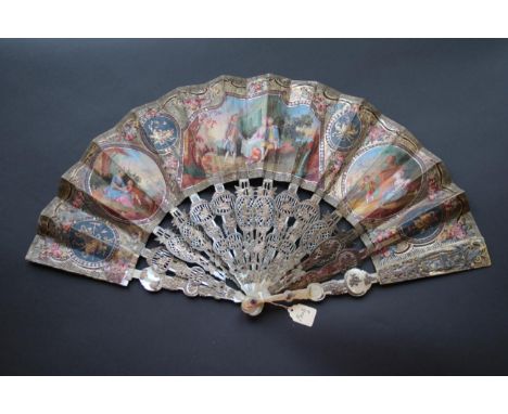 A Friendly Gesture: A Circa 1780's Mother-of-Pearl Fan, with sticks in the form known as ''battoire''. This monture is most h