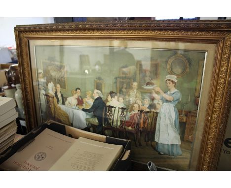 Pears Print, depicting figures dining, after C Green, housed within a glazed and gilt frame, 72cm wide x 46cm high