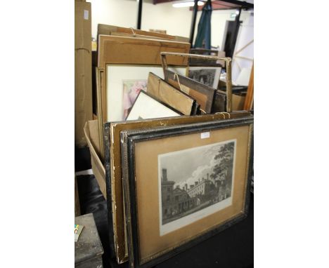 Collection of various prints and engravings, 19th Century and later, English School watercolour of a house, unsigned etc. (qt