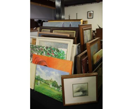 Pictures and prints to include sporting scenes depicting Michael Owen, David Beckham, Pele &amp; Moore, unframed oil on canva