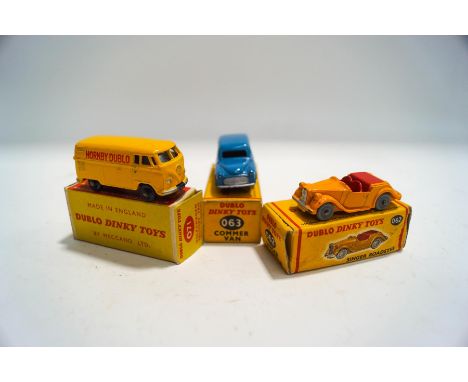 A Dublo Dinky boxed 071 Volkswagen Delivery Van, boxed 63 Commer Van and boxed 062 Singer Roadstar