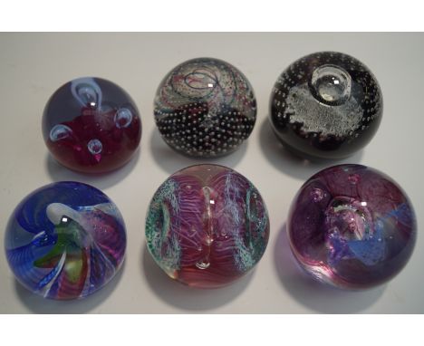 Six Caithness paperweights: Extravaganza, Aries, Moonflowers, Flamenco, Fiesta, Night Venture