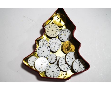 A collection of eighteen pocket watch and fob watch movements, most with enamel dials and some signed