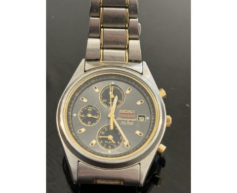 Seiko titanium chronograph SQ100 wristwatch - scratches to glass 