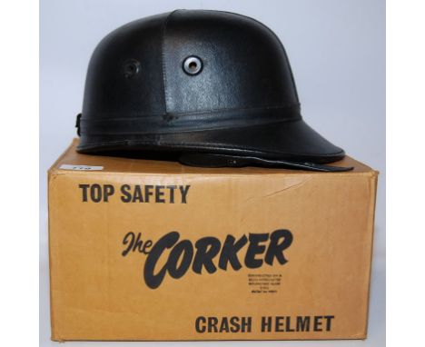 AN UN-WORN VINTAGE CRASH HELEMT "THE CORKER" IN ORIGINAL BOX CIRCA 1960'S (COLLECTOR'S ITEM ONLY)