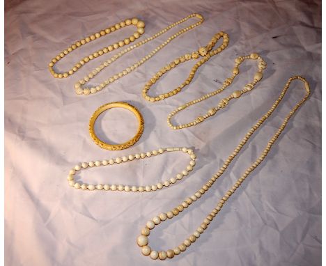 6 ANTIQUE BONE NECKLACES + 1 BANGLE