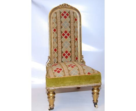 'PRAYER CHAIR' GILT FRAME AND TAPESTRY FACING