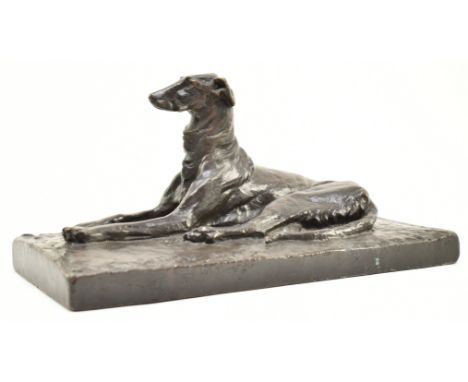 John Henry Monsell Furse (1860-1950) - A late 19th century Victorian cast bronze sculpture of a seated greyhound dog. The hou