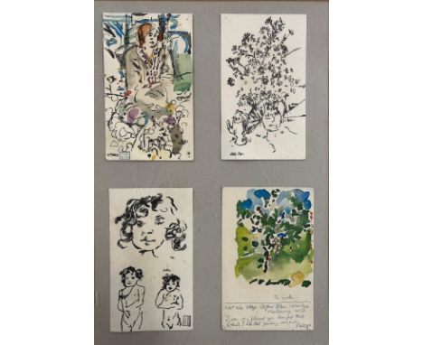 (ARR) Philip Sutton (British, b.1928) – Four hand-painted postcards, possibly to his fellow artist Craigie Aitchison, circa 1