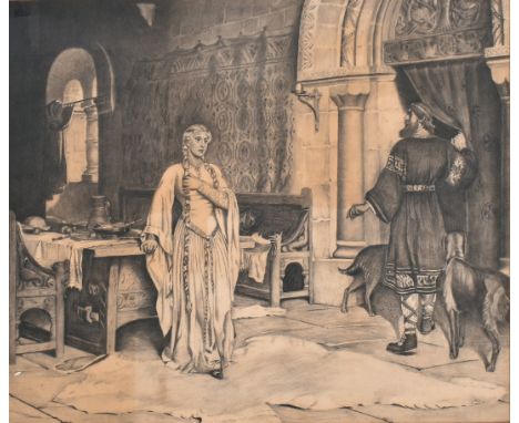 (ARR) After Edmund Leighton (1852-1922) - A late 19th / early 20th century Pre-Raphaelite graphite pencil sketch. The sketch 