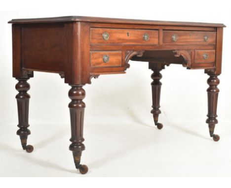 A 19th century mahogany & leather top writing table desk in the manner of Gillows of Lancaster. The desk having a chamfered e