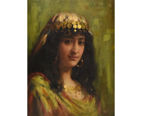 (ARR) Robert Edward Morrison R.C.A (British, 1851-1924) - La Favorita - A 19th century oil on board portrait painting of Sult