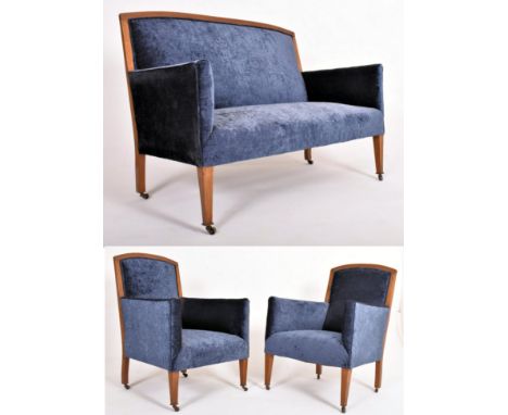 An Edwardian early 20th century mahogany framed &amp; re-upholstered salon suite. The suite comprising of a two seater sofa h