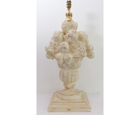 A modern table lamp in the form of fruits emanating from a vase in high relief and painted in shabby chic style&nbsp;(68.5 cm