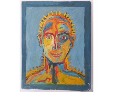**JOSHUA WISKEY (British contemp.) - Portrait with head and shoulders of nails, oil on canvas, signed lower left, unframed&nb