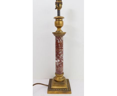 A brass and rouge variegated marble table-lamp as a classical-style column (42.5 cm including brass electrical fitments)