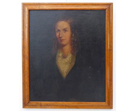 Early 19th century English School - ‘Portrait of Lady’; half length and wearing a white lace blouse and blue gown, oil on can