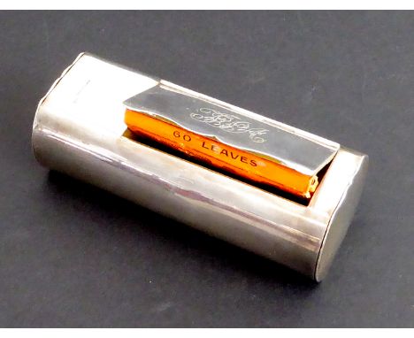 An unusual hallmarked silver pipe/tobacco case: the hinged lid (monogrammed) opening to reveal gilded interior for tobacco an