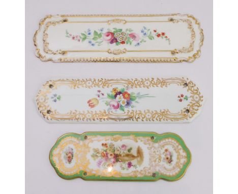 Three porcelain hand-painted Victorian door finger-plates, one marked Copeland and GarrettCondition Report: No chips, cracks 