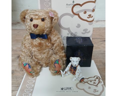 A Steiff limited edition 'Royal Crown Derby' bear, no.171/200 with Royal Crown Derby porcelain mini bear and certificate.