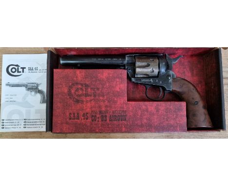 A Colt SAA .45 4.5mm calibre Co2 BB air gun, 27cm long, in original box with manual. (BUYER MUST BE 18 YEARS OLD OR ABOVE AND
